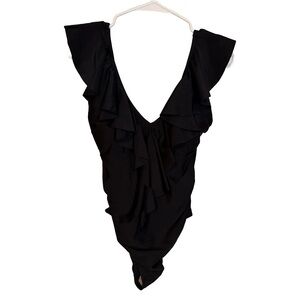 Elegant Black Ruffle One-Piece Swimsuit